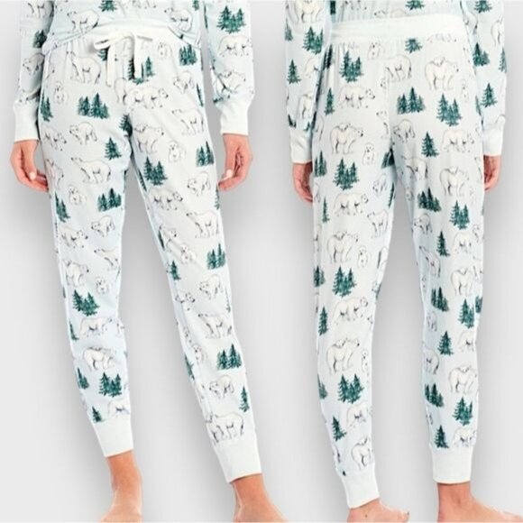 PJ Salvage Polar Bear Print Velour Thermal Pajama Jogger Bottom Size Small New - Picture 1 of 9